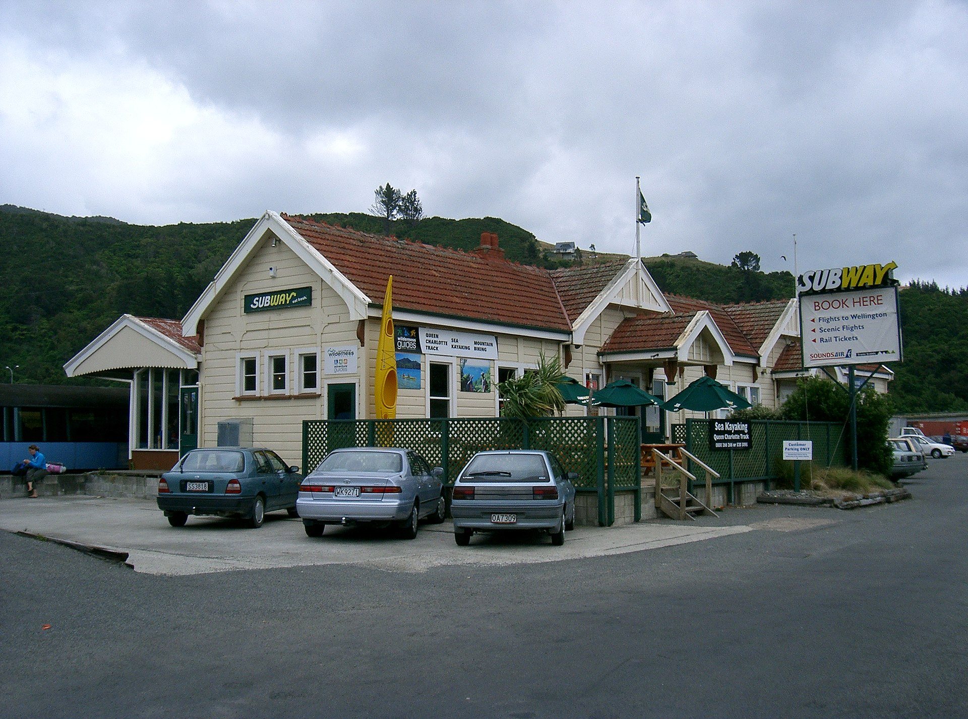 Picton railway station and neighbouring buildings seen from Auckland Street